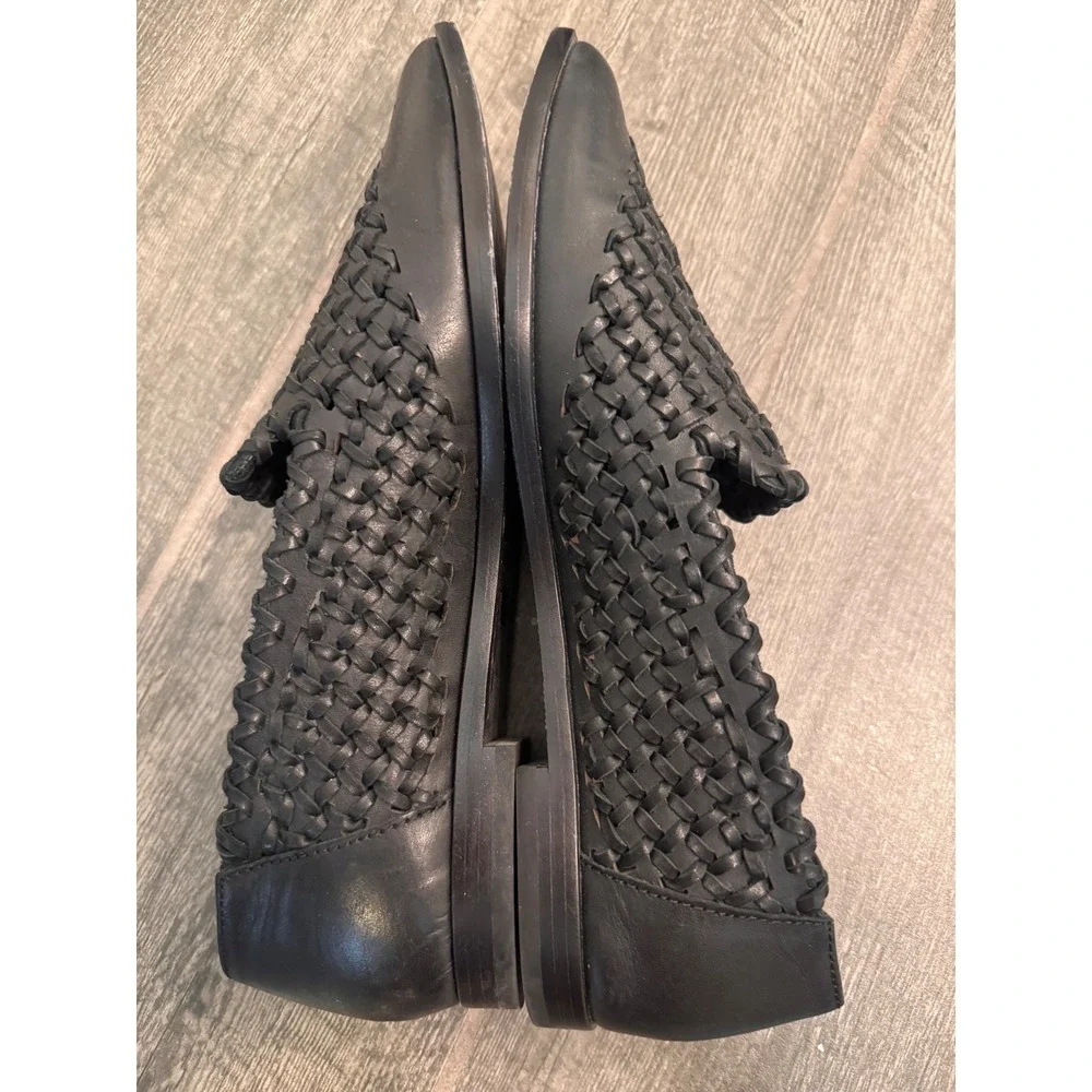 Frye Grace Crosshatch Venetian Woven Leather Pointed Toe Loafers Black 6.5M